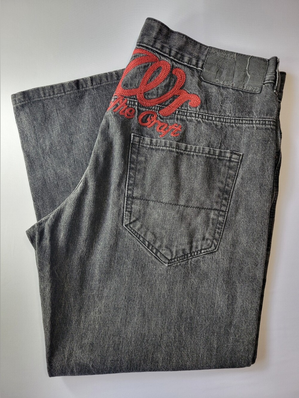 Rocawear Y2K Black Denim RcWr Red Embroidered Jeans